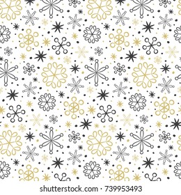 Seamless pattern with snowflakes on the white background. Vector illustration.