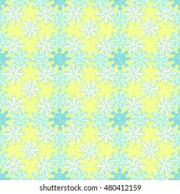 Seamless pattern with a snowflakes on a yellow background vector illustration