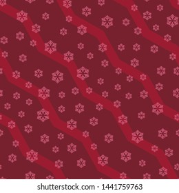 Seamless pattern. Snowflakes on zigzag diagonal stripes