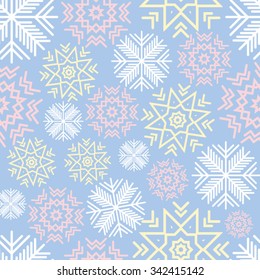 Seamless pattern with snowflakes . Snowflakes in pastel colors.