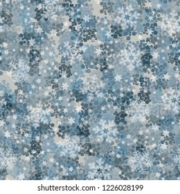 Seamless pattern. Snowflakes, six-pointed stars and winter camouflage.