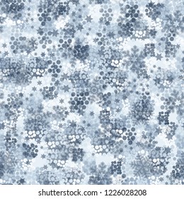 Seamless pattern. Snowflakes, six-pointed stars and winter camouflage.