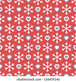 Seamless pattern with snowflakes and small hearts. Can be used for wallpaper, pattern fills, textures