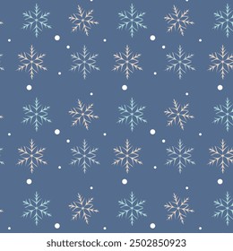A seamless pattern with snowflakes and snow, ideal for adding a festive touch to holiday designs.