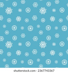 Seamless pattern of snowflakes snowfall on blue background. Vector illustration. For background, banner, textile, poster, scrapbook, wedding, invitation, greeting card, sale	