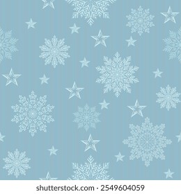 Seamless pattern with snowflakes and stars. Elegant winter ornament.