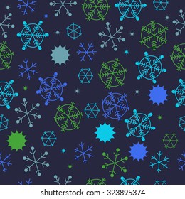 Seamless   pattern  with snowflakes, stars, ellipses. Hand drawn, winter theme.