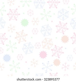 Seamless   pattern  with snowflakes, stars, ellipses. Hand drawn, winter theme.