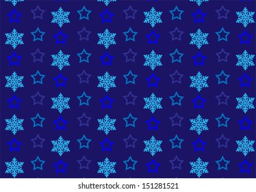 Seamless pattern of snowflakes and stars over blue background