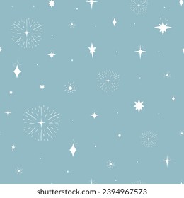 Seamless pattern of snowflakes and stars. Winter ornament. Vector illustration