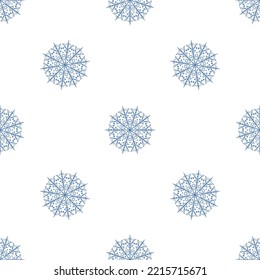 Patrón sin foco con copos de nieve. Tradicional fondo decorativo de Año Nuevo y Navidad. Textura vectorial.  
