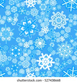 Seamless pattern of snowflakes. Transparent and blue background.