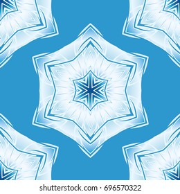 Seamless pattern. Snowflakes in white and blue shades.