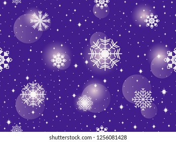 Seamless pattern with snowflakes. Winter abstract background. Bokeh effect. Vector illustration