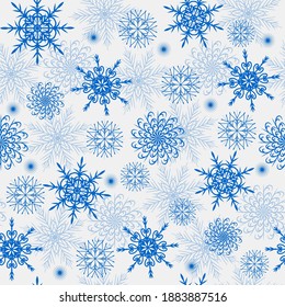 Patrón sin foco con copos de nieve, fondo invernal