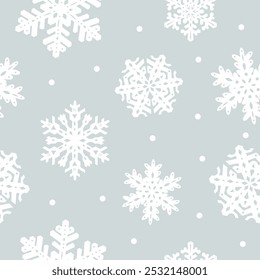 Seamless pattern with snowflakes. Winter background. Christmas and New Year backdrop. Design for print, wrapping paper, design, fabric, decor, gift, backgrounds.