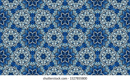 Seamless pattern. Snowflakes Winter pattern with Blue shades.