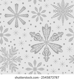 Seamless pattern snowflakes Winter holiday vector decorative background Christmas