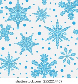 Seamless pattern snowflakes Winter holiday vector decorative background Christmas