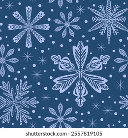 Seamless pattern snowflakes Winter holiday vector decorative background Christmas