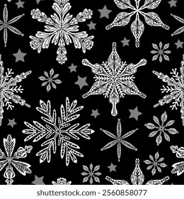 Seamless pattern snowflakes Winter holiday vector decorative background Christmas
