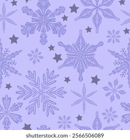 Seamless pattern snowflakes Winter holiday vector decorative background Christmas