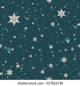 Seamless pattern of snowflakes.Christmas Snowflakes Background. Seamless Repeating Pattern