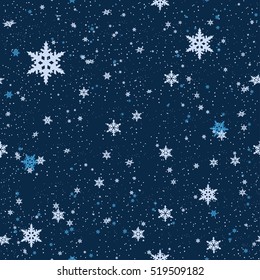 Seamless pattern of snowflakes.Christmas Snowflakes Background. Seamless Repeating Pattern