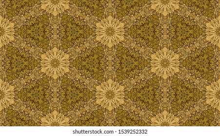 Seamless pattern. Snowflakes-flowers of golden flowers. Abstract texture.