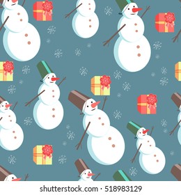 Seamless pattern with snowman