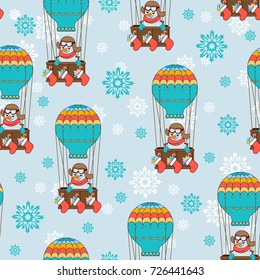 Seamless pattern Snowman balloon with Christmas gifts. Vector