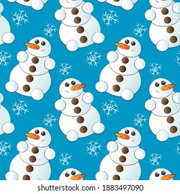 Seamless pattern with snowman with carrot and button