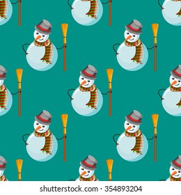 Seamless pattern with snowman. Christmas illustration.