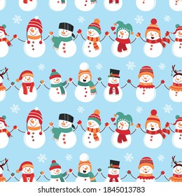 Seamless pattern with snowman. Design for wrapping, fabric, print. Vector illustration.