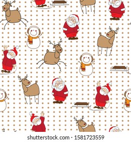 Seamless pattern with snowman fannu Santa and deer for desing