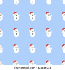 Seamless pattern snowman  on a beautiful blue background