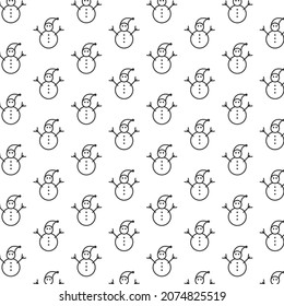 Seamless pattern of Snowman in white background with mini doodle (icon). Vector Illustration
