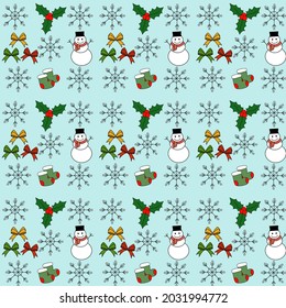 Seamless pattern snowman.Pattern for gift box wrapping paper.New year and christmas.Snowmas and element in christmas.