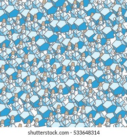 Seamless pattern of snowmen. Abstract crystalline pattern