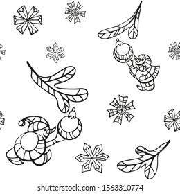 Seamless pattern of snowmen decorate a Christmas tree