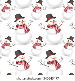 Seamless pattern of snowmen on a white background.