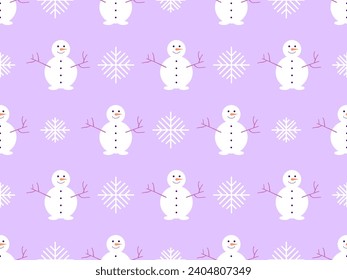 Nahtloses Muster mit Schneemann und Schneeflocken. Schneemann mit einer Möhre für eine Nase und einem Ast für Hände. Xmas Design für Verpackungspapier, Banner und Werbeartikel. Vektorgrafik
