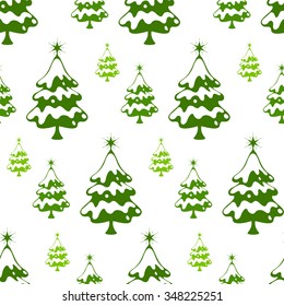 Seamless pattern with snowy Christmas pine trees