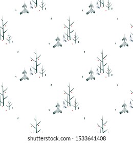 Seamless  pattern with snowy Christmas trees. Holiday winter texture, print for fabric, celebratory wrapping paper, design element for greeting card, calendar.