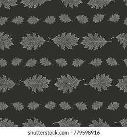 Seamless pattern from the snowy leaves of red oak arranged horizontally (Quercus rubra)