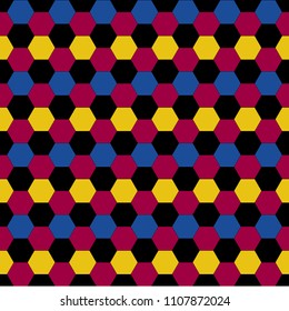 Seamless pattern with soccer ball blue, burgundy, yellow, the color of the flag of Barcelona background.