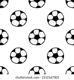 Seamless pattern with soccer ball. Doodle vector illustration with football ball. Colored football background