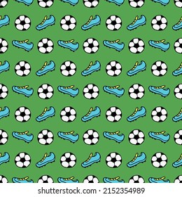 Seamless pattern with soccer ball. Doodle vector illustration with football ball. Colored football background