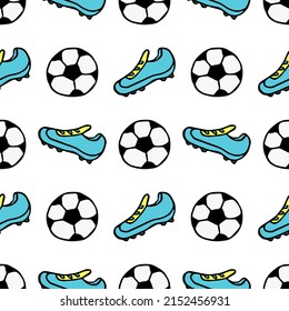 Seamless pattern with soccer ball. Doodle vector illustration with football ball. Colored football background