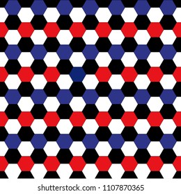 Seamless pattern with soccer ball red, white, blue color of the flag of France background.
